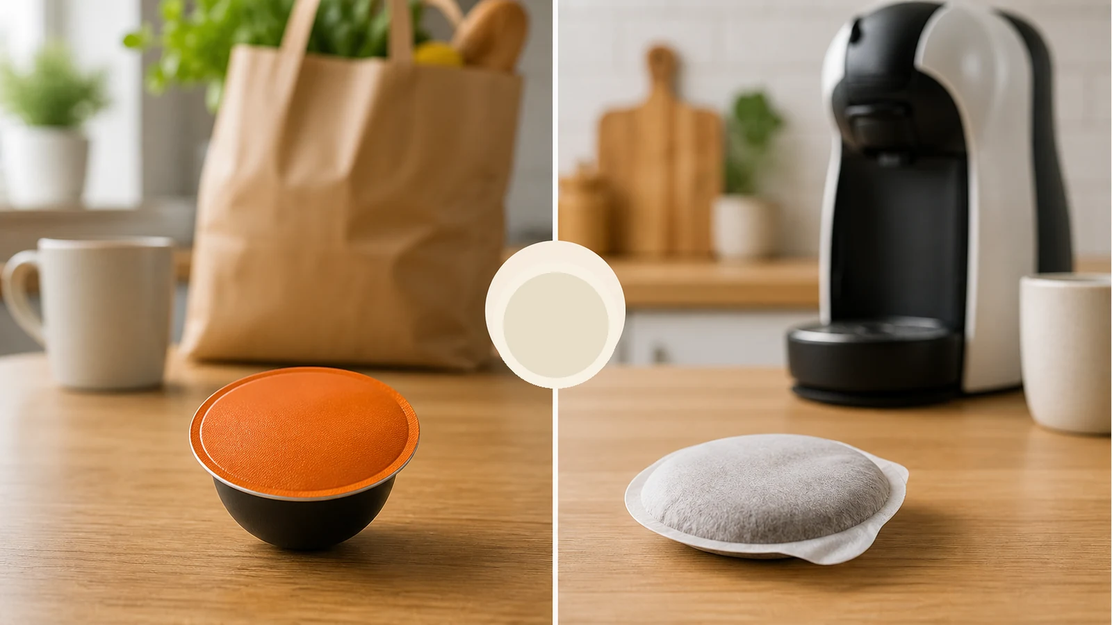 Visual comparison of two UK supermarket pod coffee systems on a worktop